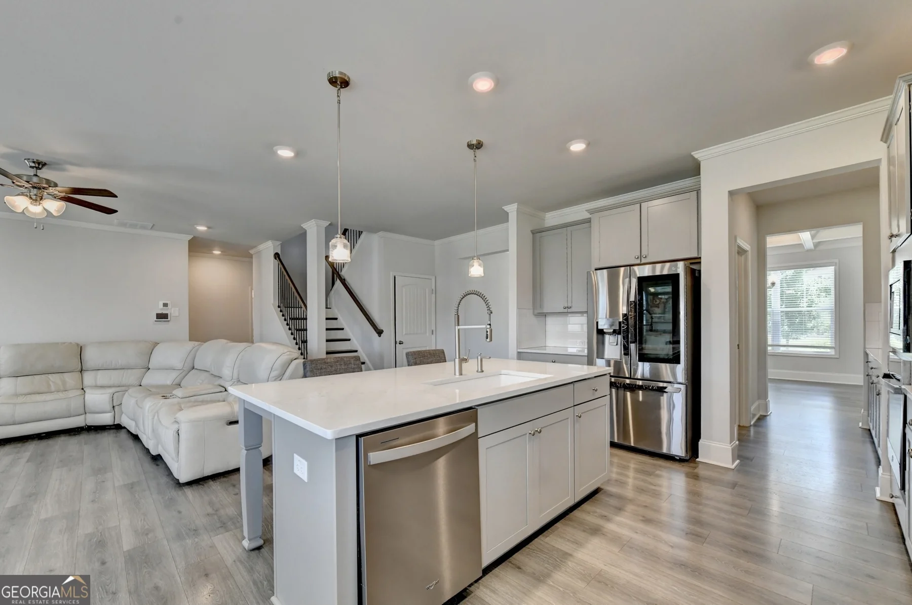Kitchen island looking toward the family room