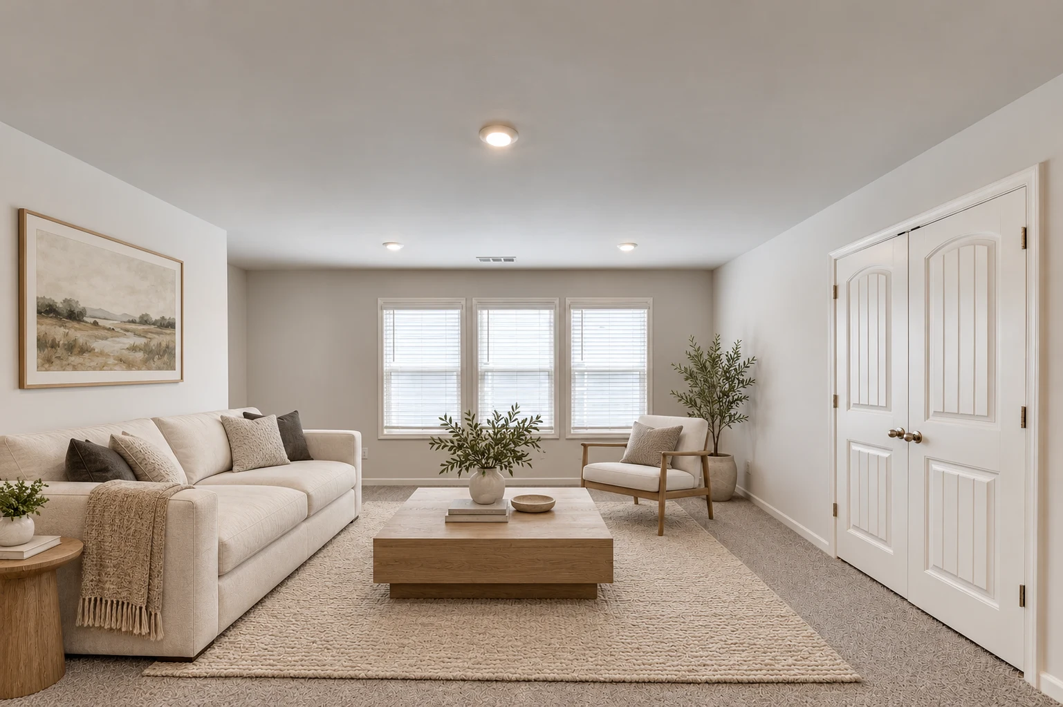 Upstairs loft with seating and windows — virtually staged